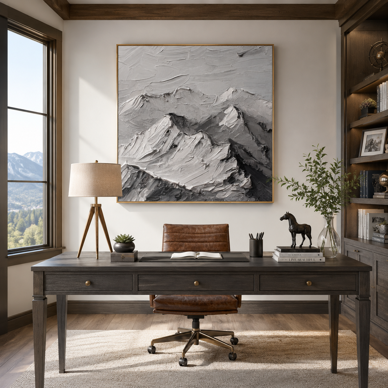 "Alpine Echo" – Extreme 3D Minimalist Mountain Relief | Stoic Monochrome Statement Art