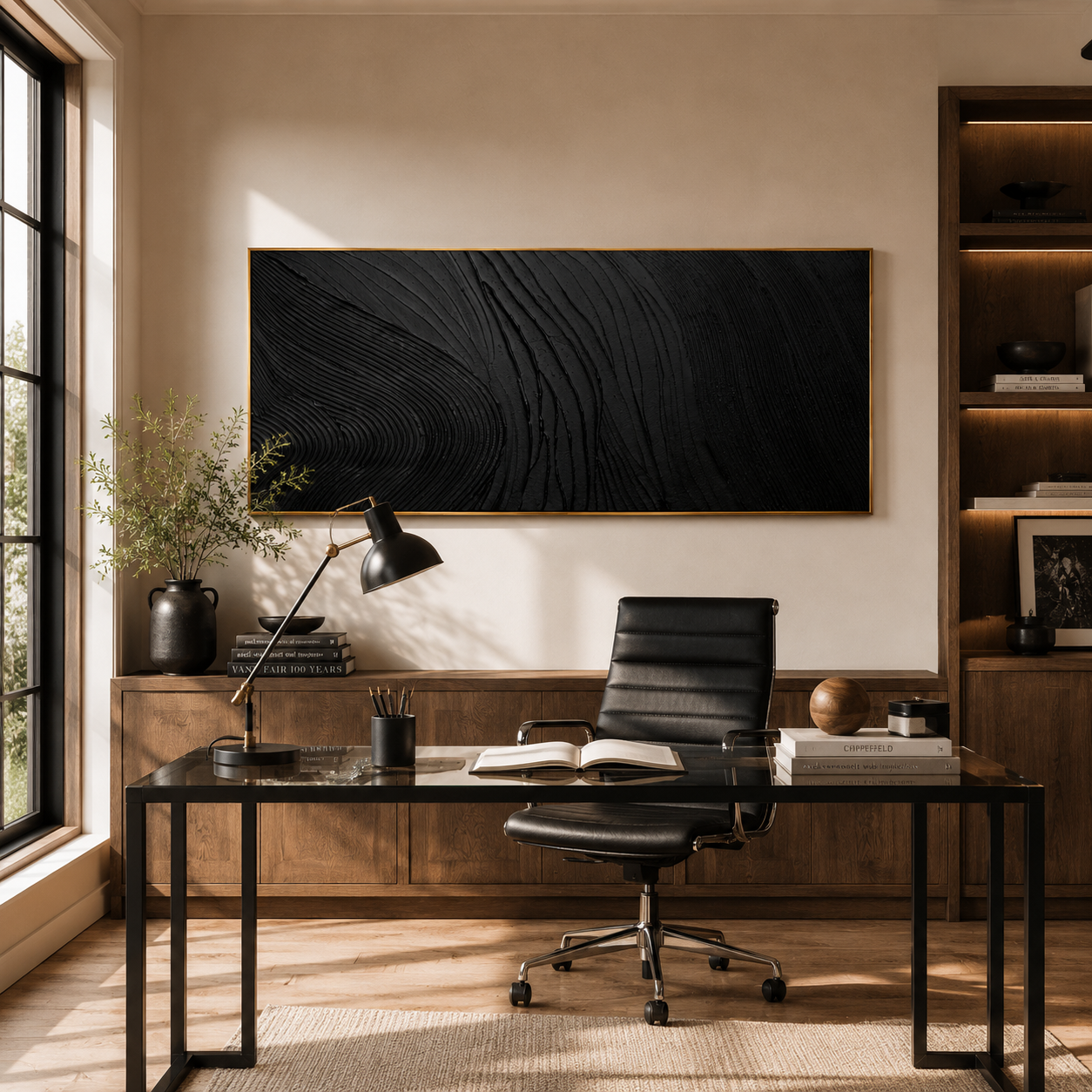 "Ancient Strata" – Gold Leaf & Textured Stucco Geometric Grid | Modern Statement Art