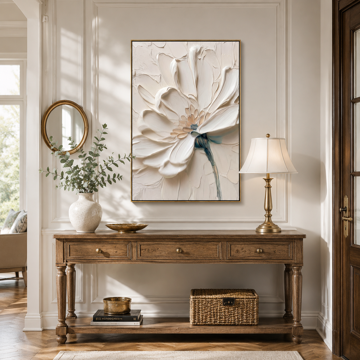 "Alabaster Grace" – Modern 3D Heavy Impasto Botanical Relief | Elegant Floral Statement Art