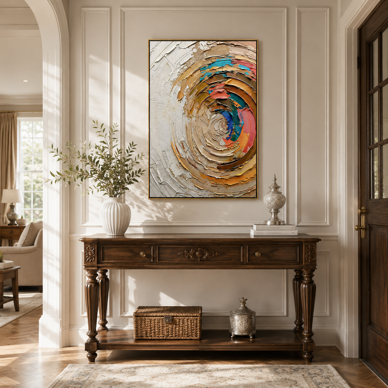 "Centripetal Core" – 3D Heavy Impasto Swirl Relief | Vibrant Earth-Tone Abstract Statement Art