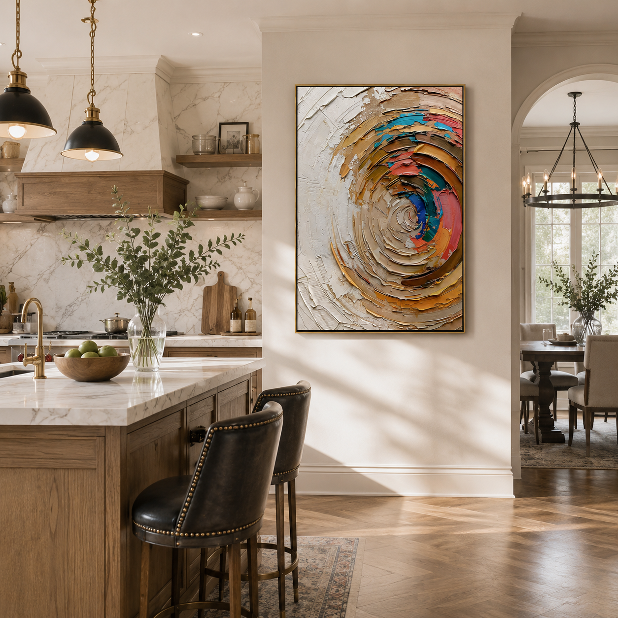 "Centripetal Core" – 3D Heavy Impasto Swirl Relief | Vibrant Earth-Tone Abstract Statement Art