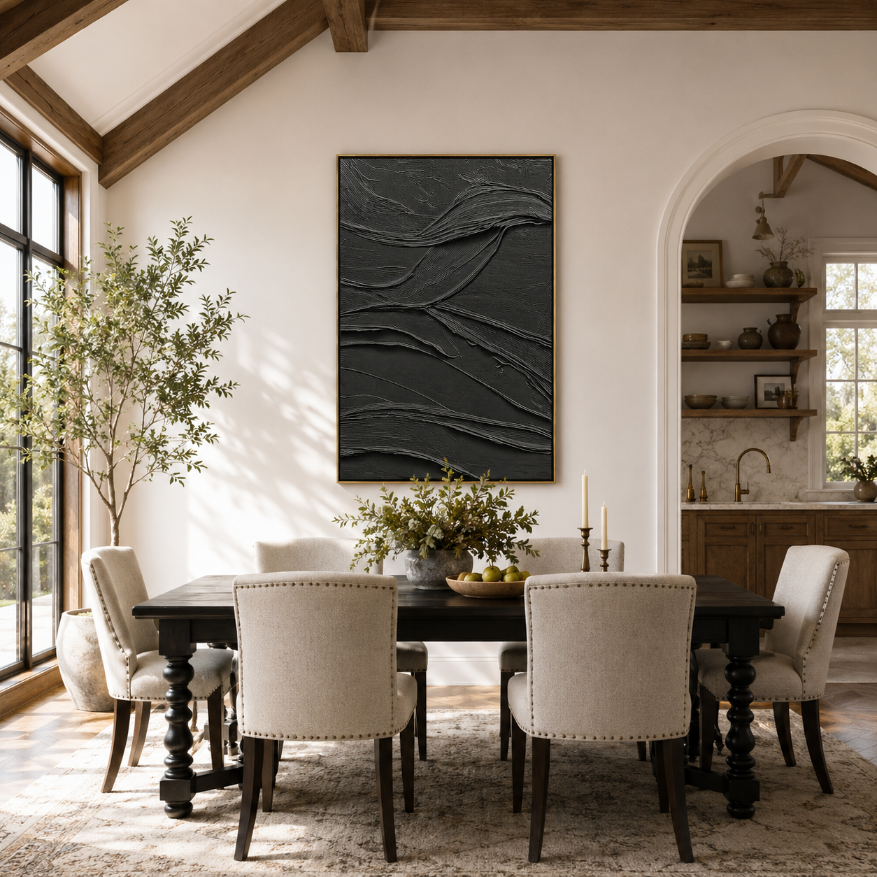 "Obsidian Flow" – Extreme 3D Noir Heavy Impasto | Sculptural Minimalist Statement Art
