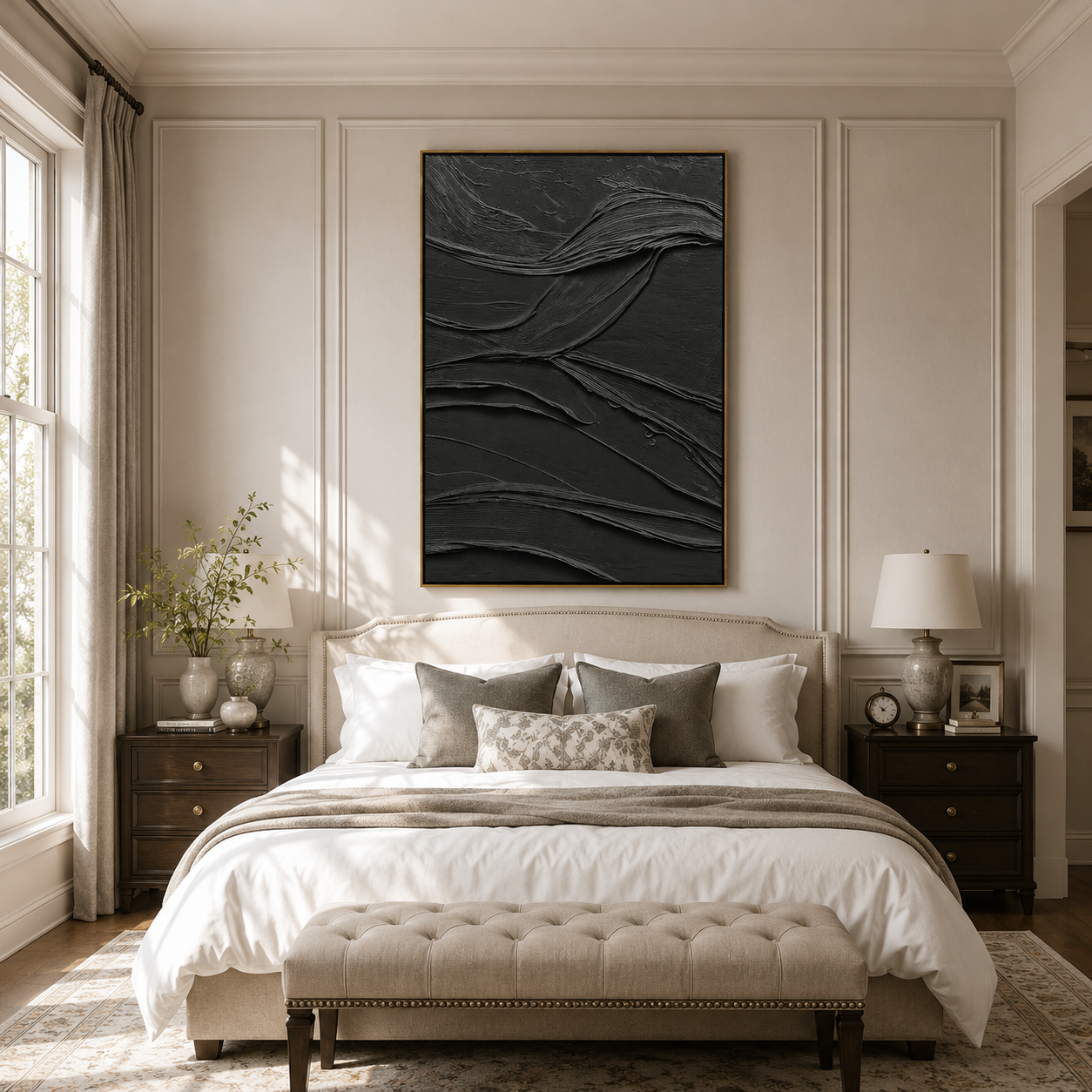 "Obsidian Flow" – Extreme 3D Noir Heavy Impasto | Sculptural Minimalist Statement Art