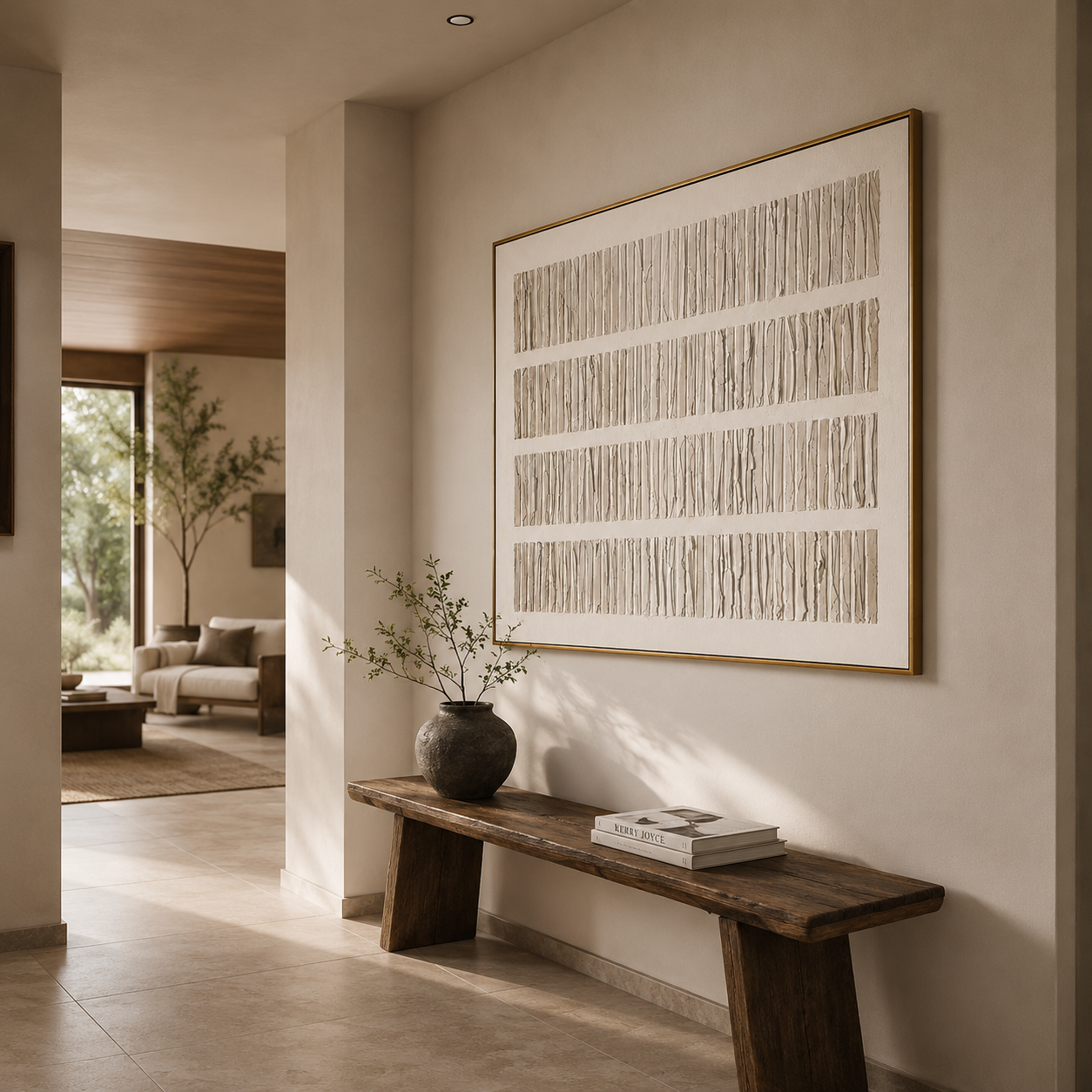 "Quiet Strata" - 3D Minimalist Plaster Line Relief | Ivory White Square Textured Art