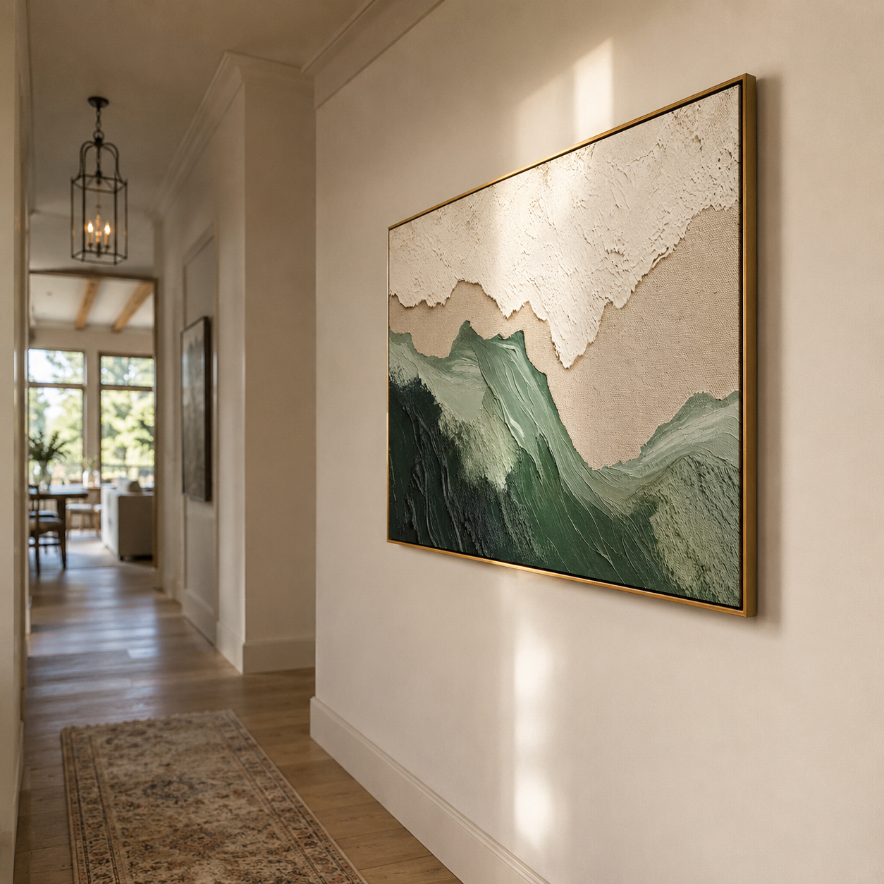 "Sage Ridge" - 3D Wabi-Sabi Mountain Relief | Green Beige & White Textured Landscape Art