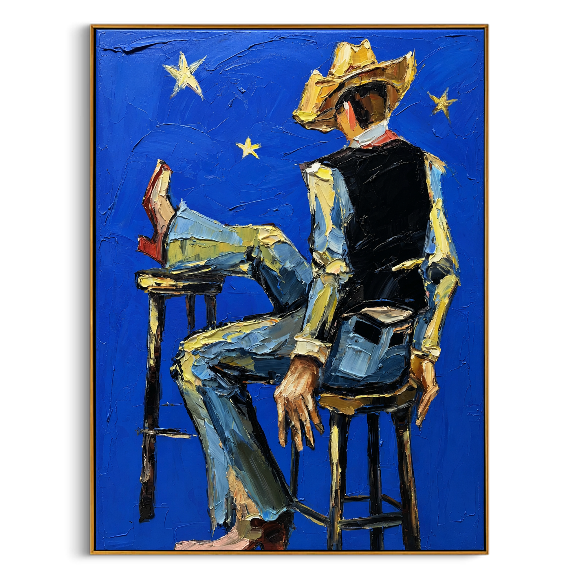 "Starlight Cowboy" – Bold Abstract Impasto Artwork | High-Contrast Western Wall Decor | Contemporary Vertical Statement Piece #PE 016