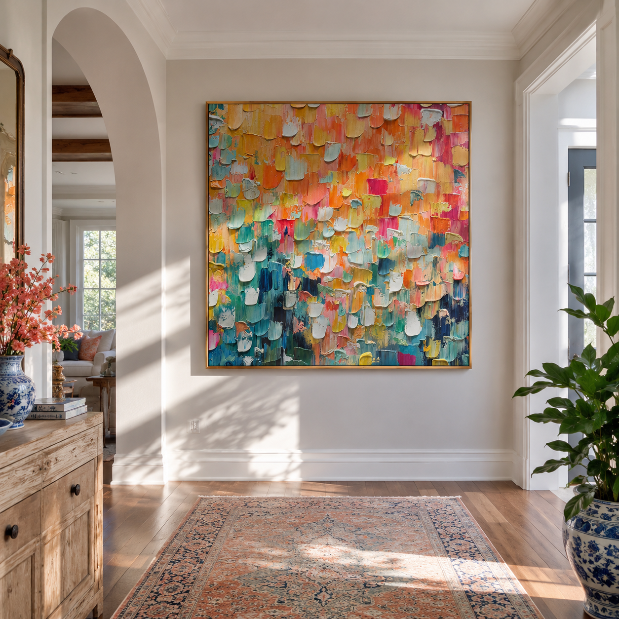 "Chromatic Burst" - 3D Heavy Impasto Colorful Mosaic | Rainbow Multicolor Statement Art