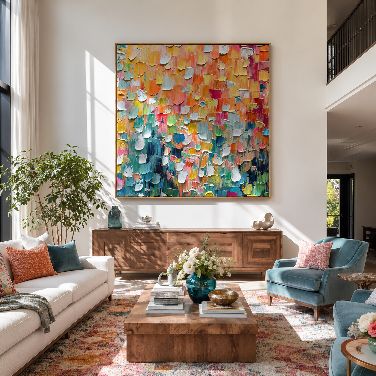 "Chromatic Burst" - 3D Heavy Impasto Colorful Mosaic | Rainbow Multicolor Statement Art
