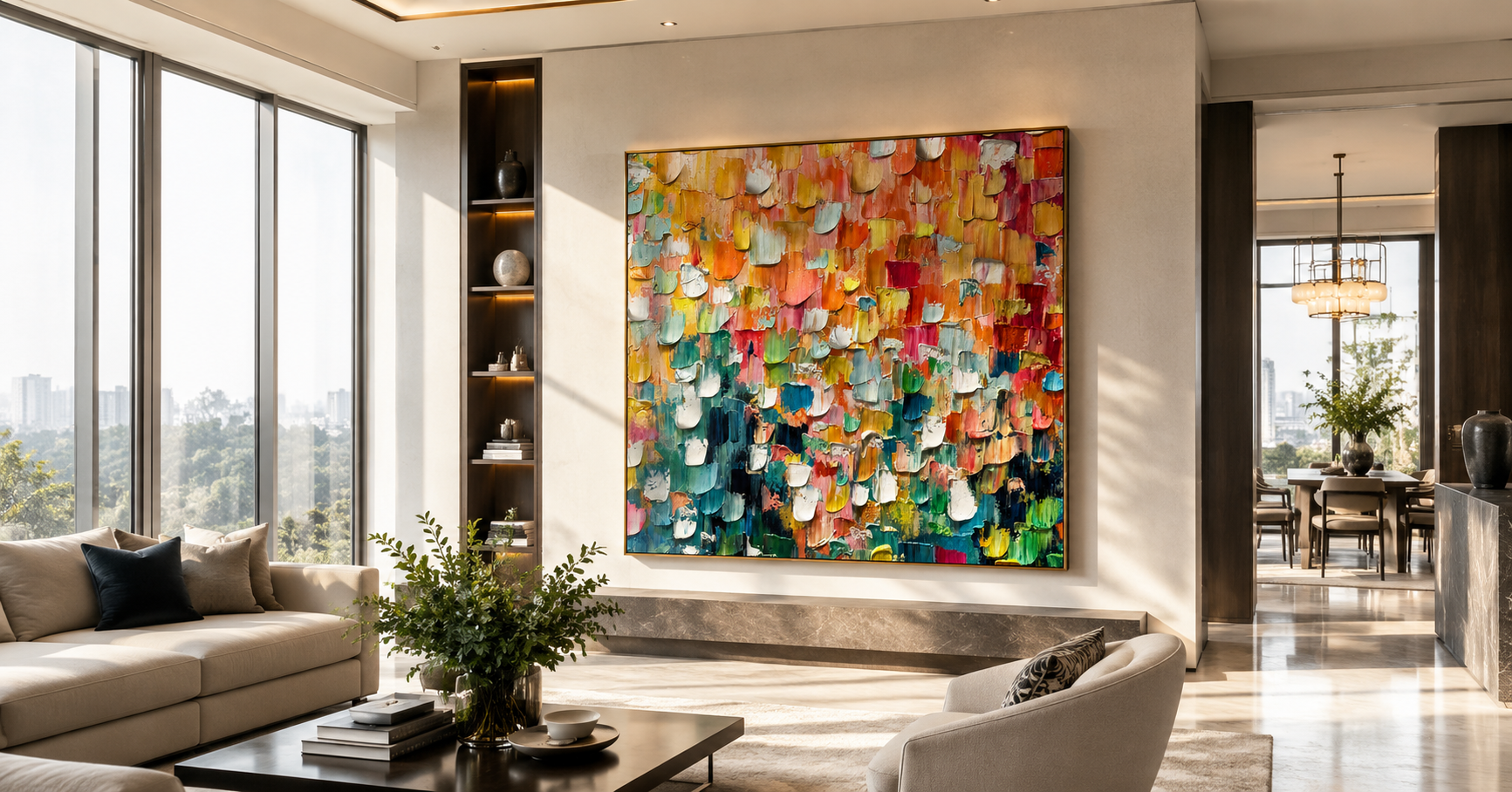 "Chromatic Burst" - 3D Heavy Impasto Colorful Mosaic | Rainbow Multicolor Statement Art