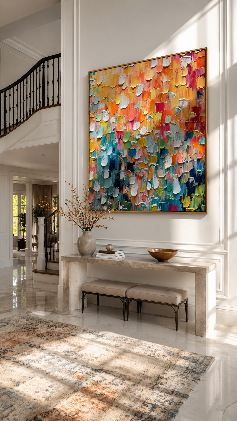 "Chromatic Burst" - 3D Heavy Impasto Colorful Mosaic | Rainbow Multicolor Statement Art