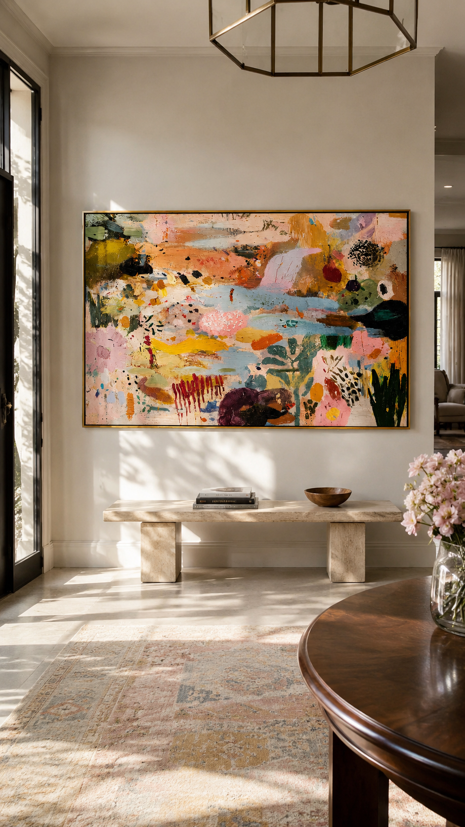 "Pastel Rhapsody" - Colorful Abstract Impasto Landscape | Pink Blue & Ochre Statement Art