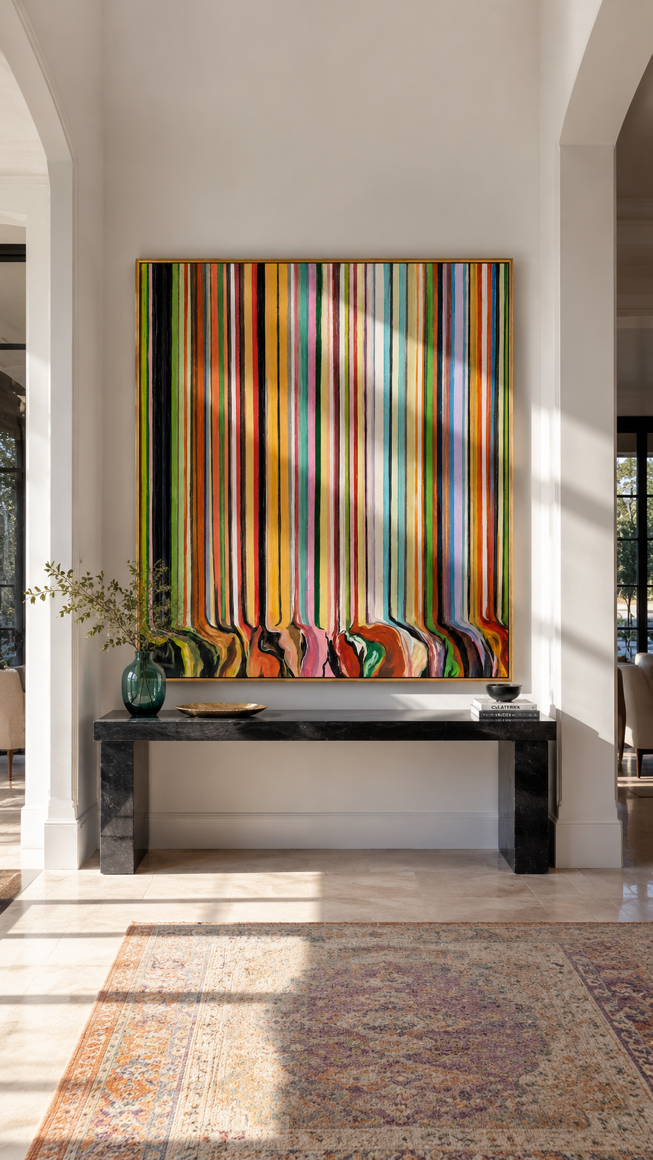 "Chromatic Veil" - Vertical Color Stripe Abstract | Multicolor Drip Statement Art