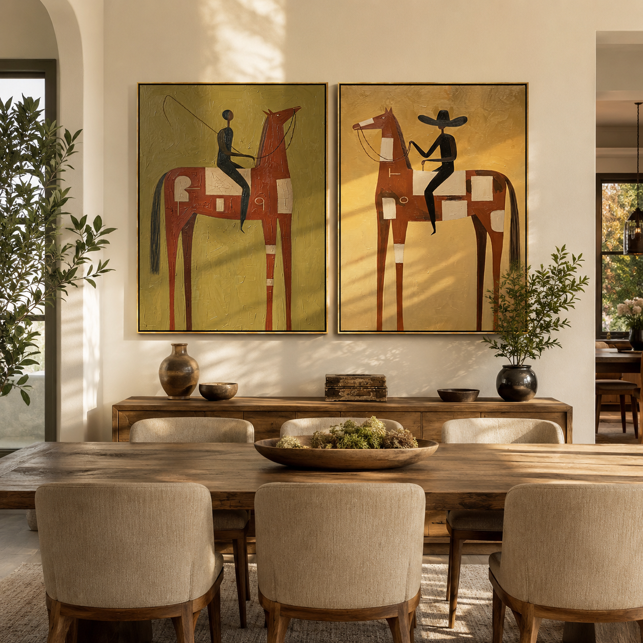 "Whispers of the Western Dawn" — 3D Textured Abstract Equestrian Wall Art Set | Terra & Ochre Framed Diptych#VA625
