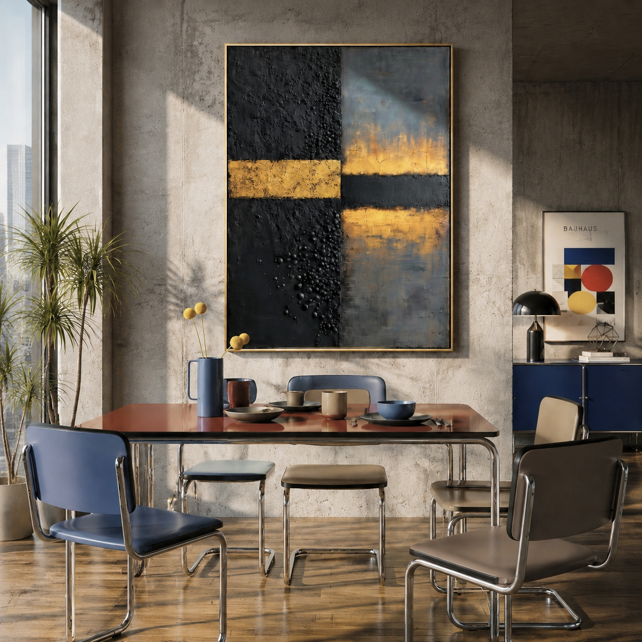 "Golden Horizon Contrast" – Modern Heavy Impasto Abstract | 3D Black & Gold Palette Knife Painting | Luxury Vertical Wall Art#PT 008