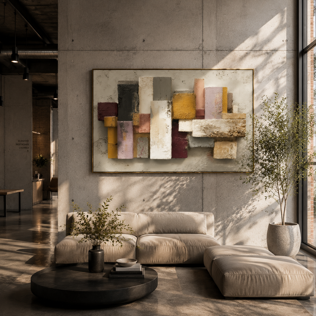 "Raised Color Blocks" – Expressive Impasto Abstract Artwork | 3D Layered Neutral & Jewel Tone Canvas | Luxury Statement Horizontal Wall Art#PT 013