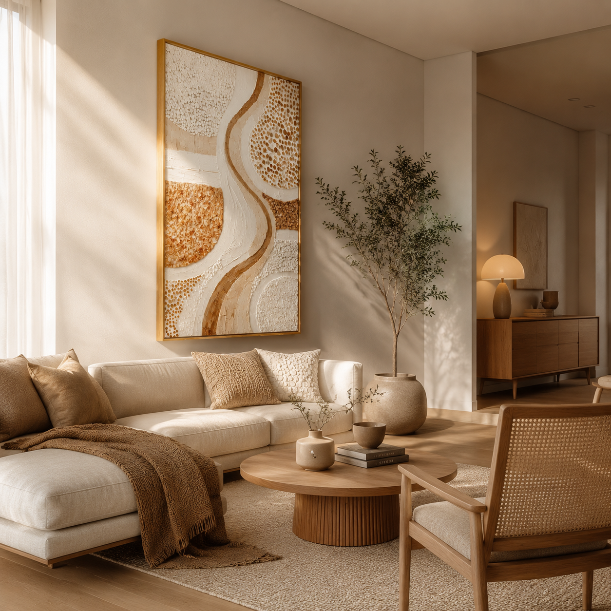 "Warm Neutral Textured Flow" – Tactile Minimalist Abstract Art | Earthy Beige, White & Terracotta Impasto Wall Decor | Contemporary Vertical Art#PT 007