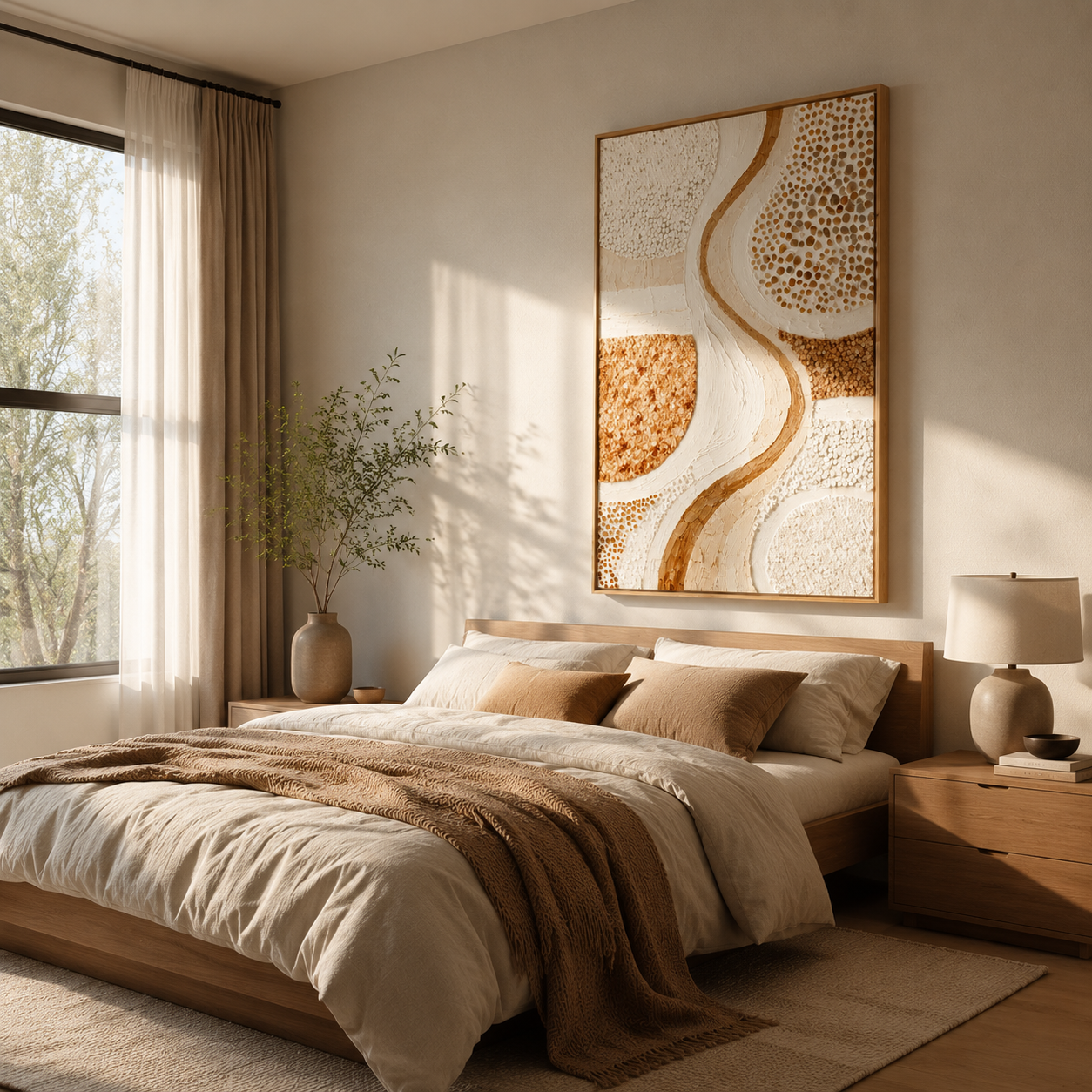"Warm Neutral Textured Flow" – Tactile Minimalist Abstract Art | Earthy Beige, White & Terracotta Impasto Wall Decor | Contemporary Vertical Art#PT 007