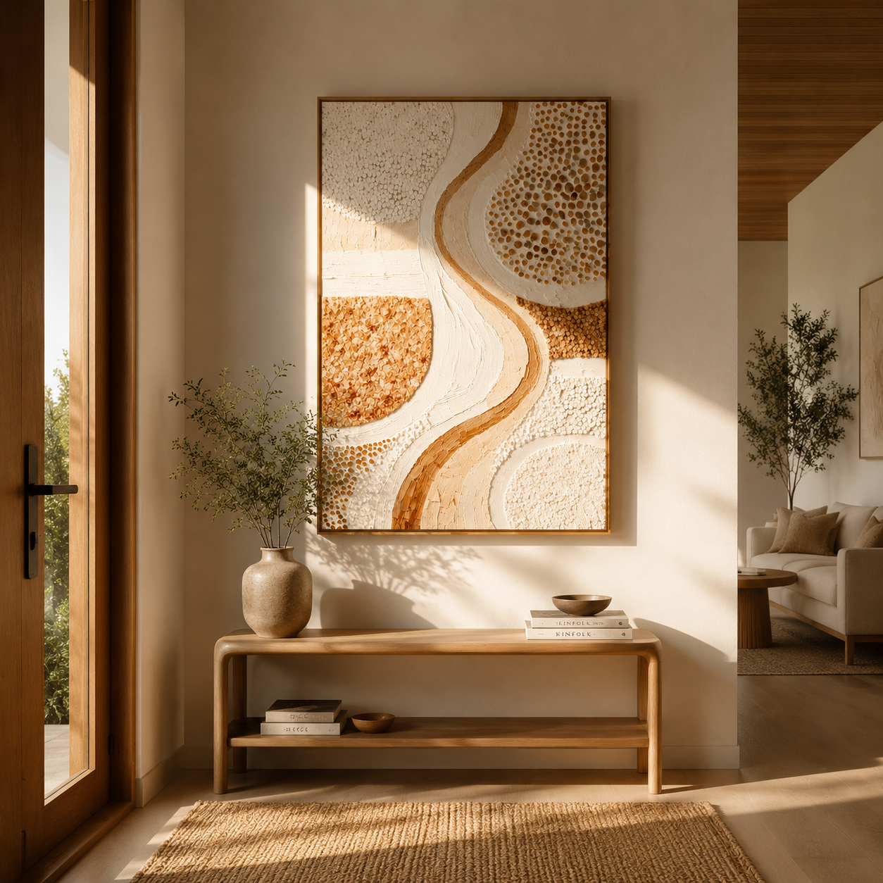 "Warm Neutral Textured Flow" – Tactile Minimalist Abstract Art | Earthy Beige, White & Terracotta Impasto Wall Decor | Contemporary Vertical Art#PT 007