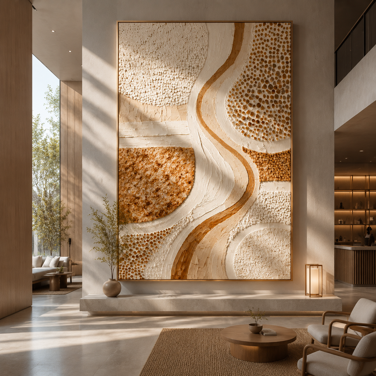 "Warm Neutral Textured Flow" – Tactile Minimalist Abstract Art | Earthy Beige, White & Terracotta Impasto Wall Decor | Contemporary Vertical Art#PT 007
