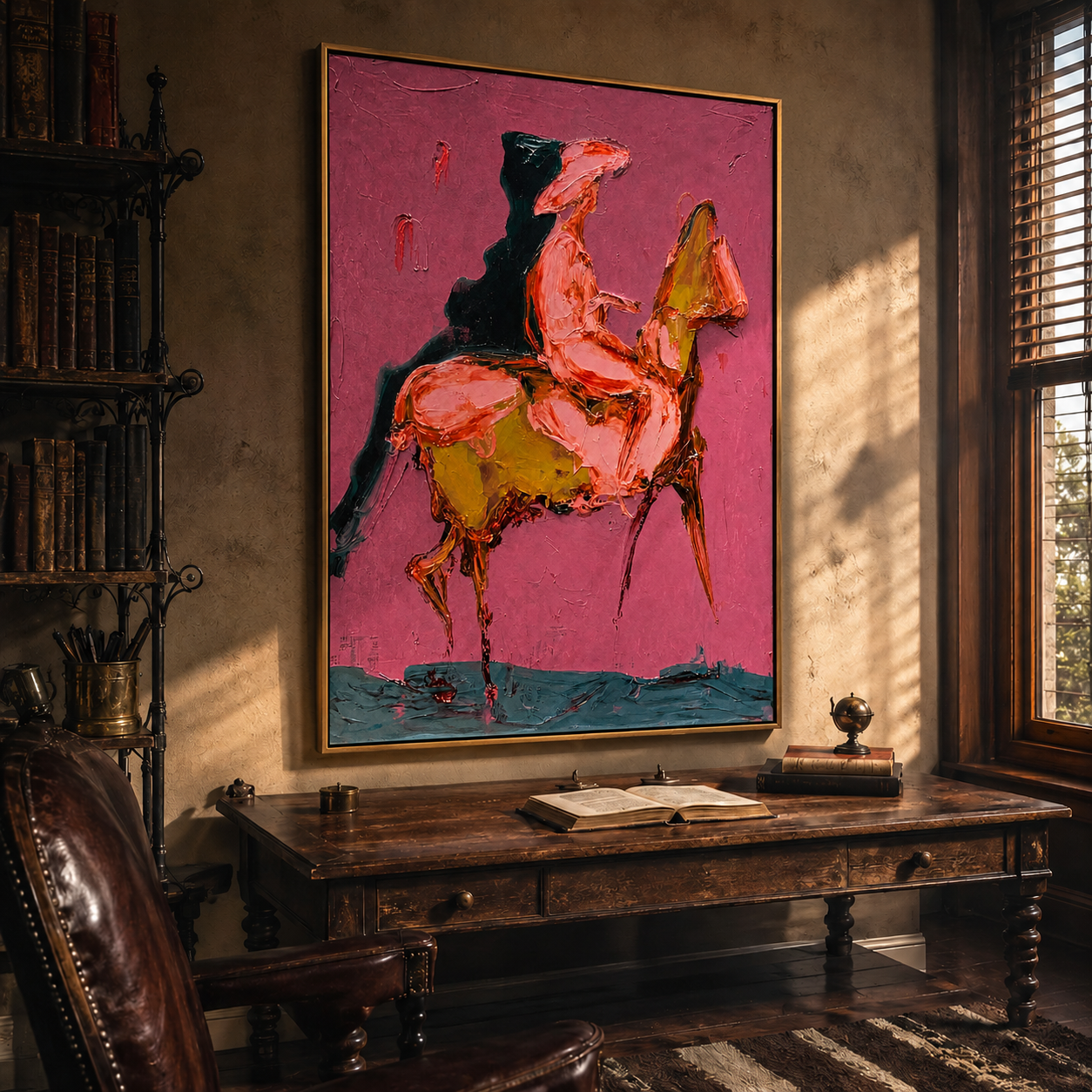 "Abstract Horse and Rider" – Tactile Expressionist Artwork | Bold Pink & Warm Earth Tones Impasto Wall Decor | Contemporary Vertical Statement Piece#AB 002
