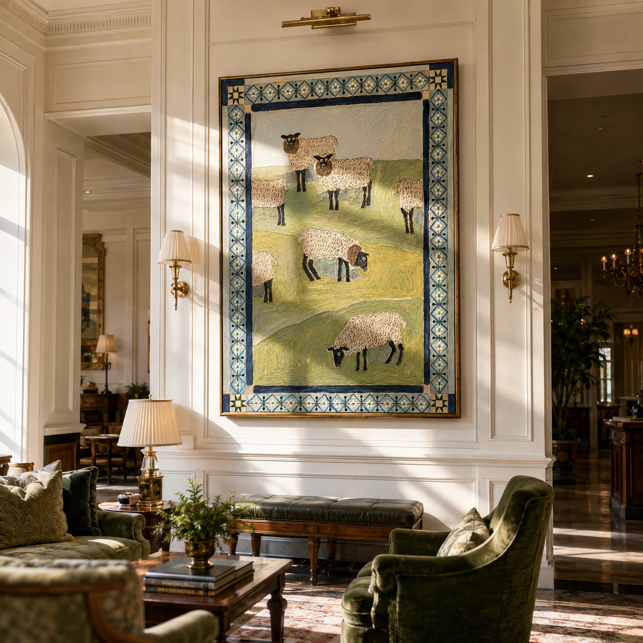 "Ornate Grazing Sheep" – Abstract Figurative Impasto Artwork | Whimsical Farmhouse Wall Decor | Contemporary Vertical Statement Piece #AN 005