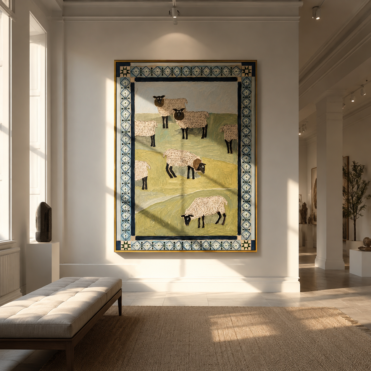 "Ornate Grazing Sheep" – Abstract Figurative Impasto Artwork | Whimsical Farmhouse Wall Decor | Contemporary Vertical Statement Piece #AN 005