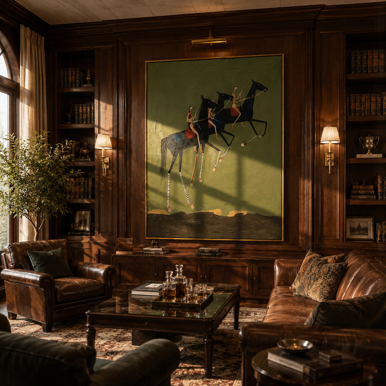"Three Riders in Motion" – Abstract Folk Impasto Artwork | Bold Equestrian Wall Decor | Contemporary Vertical Statement Piece #AB 005