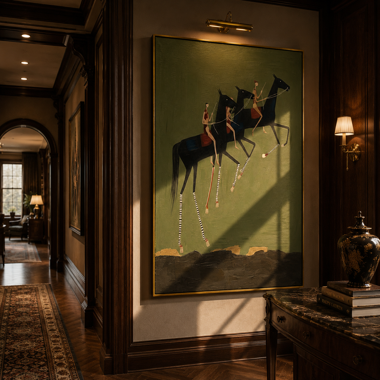 "Three Riders in Motion" – Abstract Folk Impasto Artwork | Bold Equestrian Wall Decor | Contemporary Vertical Statement Piece #AB 005