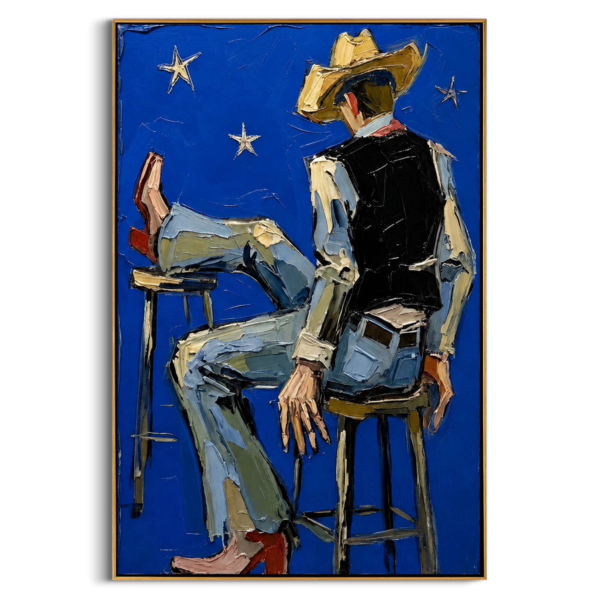"Starlight Cowboy" – Bold Abstract Impasto Artwork | High-Contrast Western Wall Decor | Contemporary Vertical Statement Piece #PE 016