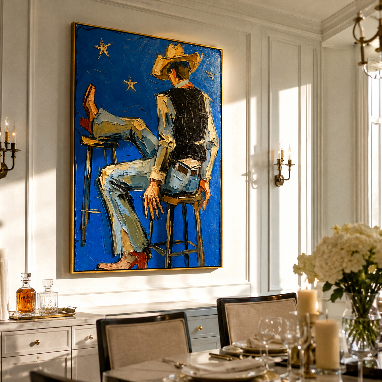 "Starlight Cowboy" – Bold Abstract Impasto Artwork | High-Contrast Western Wall Decor | Contemporary Vertical Statement Piece #PE 016