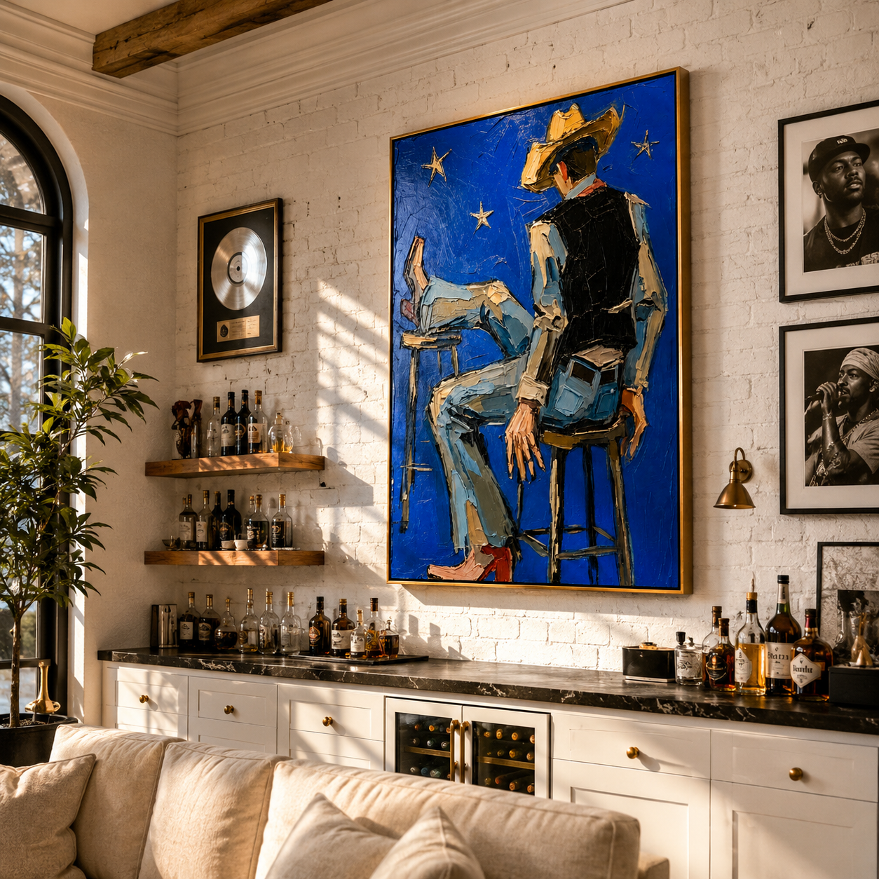 "Starlight Cowboy" – Bold Abstract Impasto Artwork | High-Contrast Western Wall Decor | Contemporary Vertical Statement Piece #PE 016