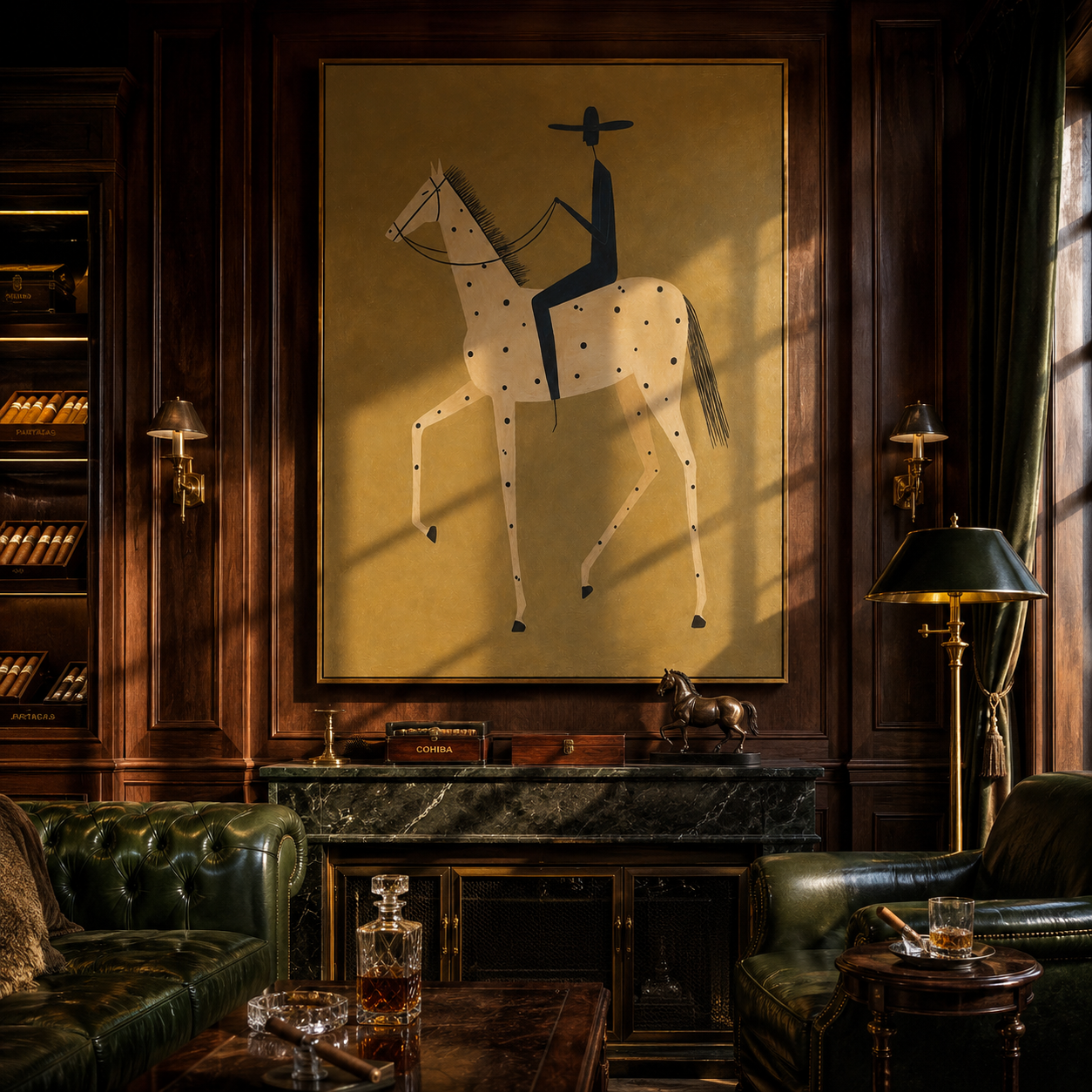 "The Spotted Steed Rider" – Modern Heavy Impasto Western Art | 3D Ochre & Indigo Palette Knife Painting | Luxury Vertical Wall Art #AB 015