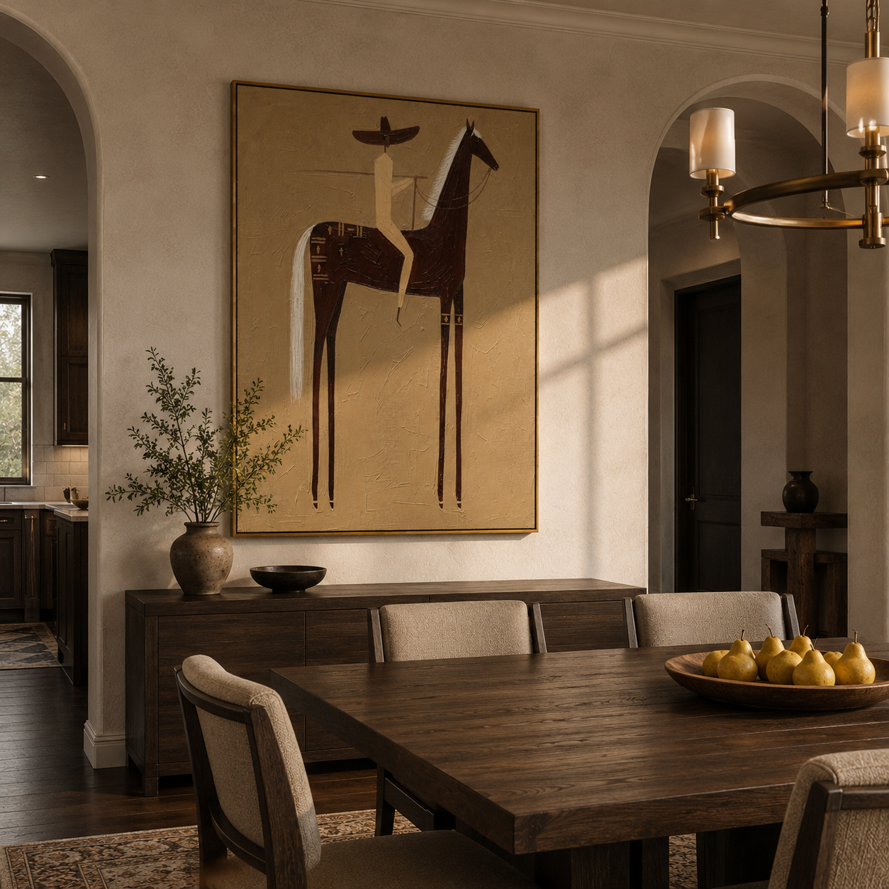 "Desert Vaquero" – Abstract Folk Impasto Artwork | Warm Monochrome Wall Decor | Contemporary Vertical Statement Piece #AB 007