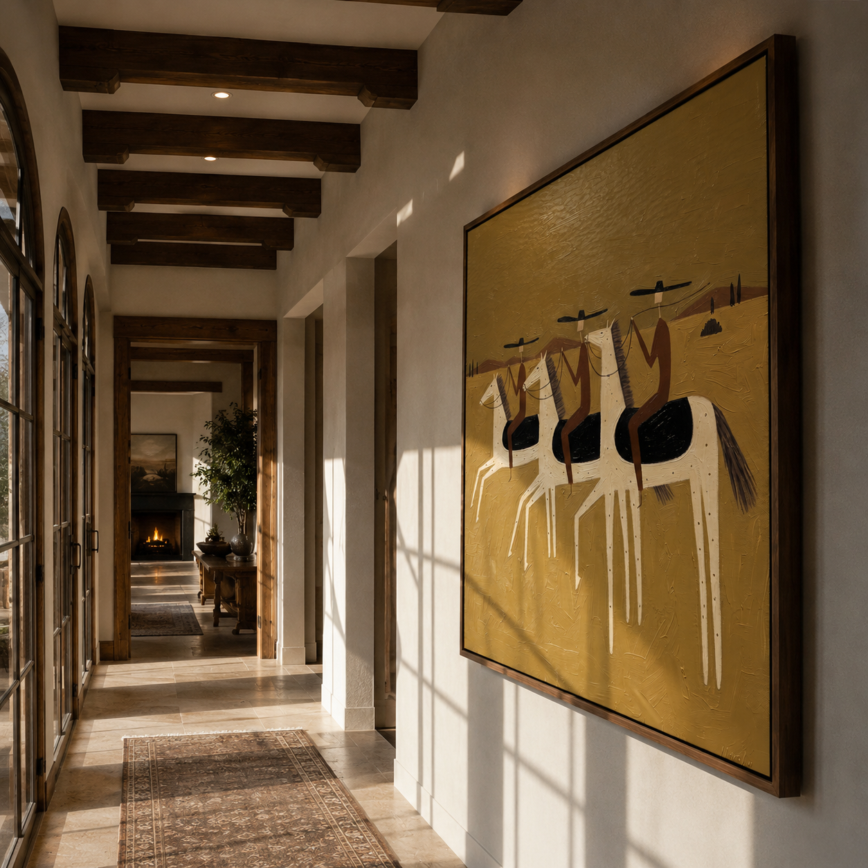 "Desert Riders in Tandem" – Folk Impasto Minimalist Artwork | Warm Earthy Tones Wall Decor | Contemporary Vertical Statement Piece #AB 010