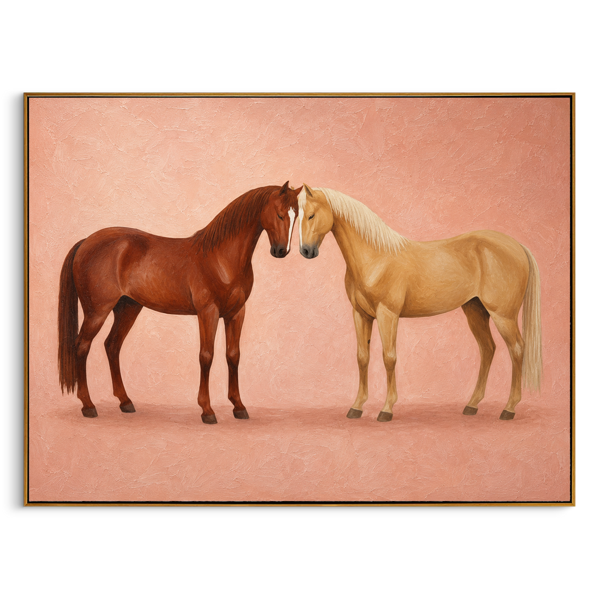 "Bonded Equine Pair" – Modern Heavy Impasto Animal Art | 3D Russet & Sand Palette Knife Painting | Luxury Horizontal Wall Art #AN 004