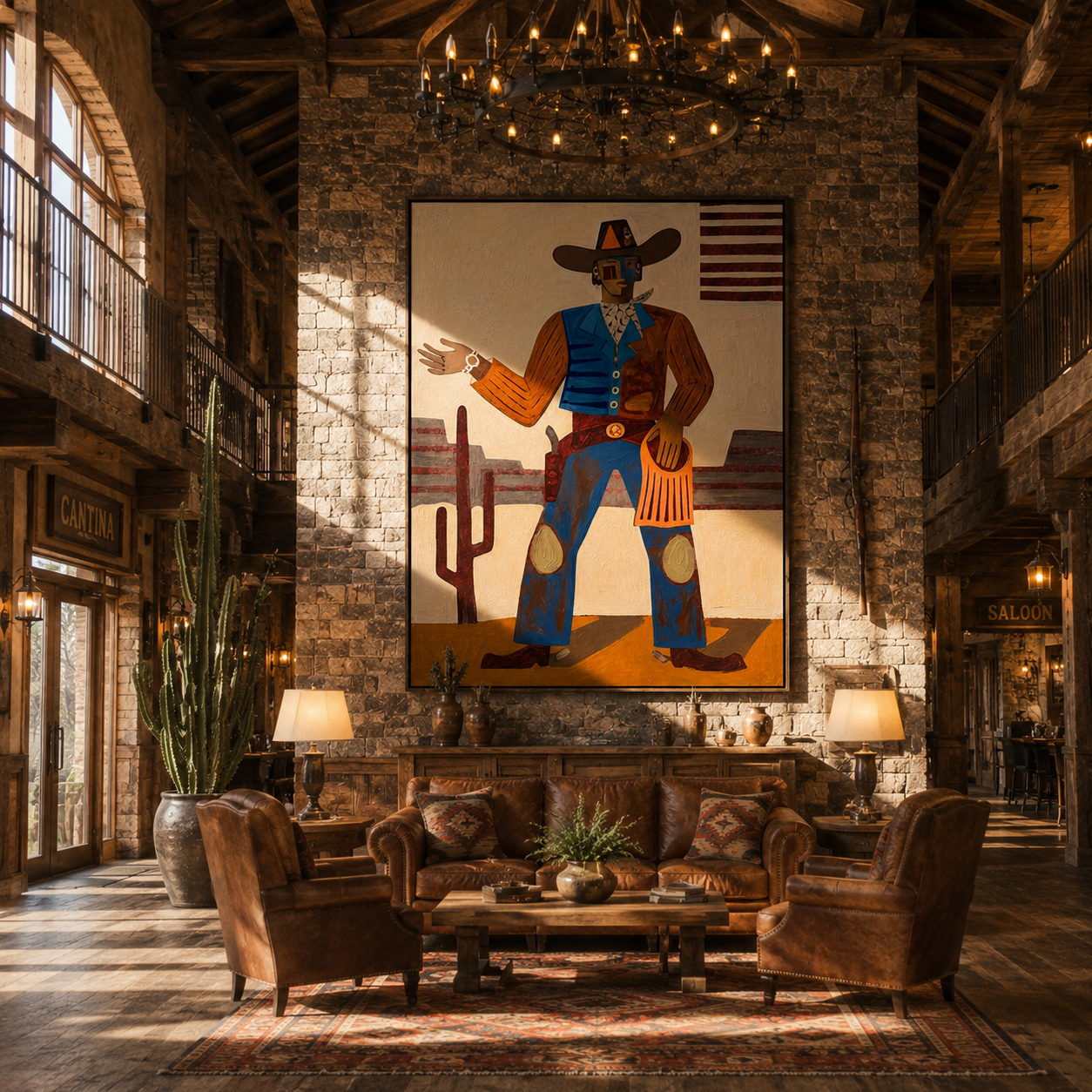 "Frontier Storyteller" – Tribal-Inspired Impasto Art | 3D Layered Ochre & Indigo Canvas | Luxury Vertical Wall Art #PE 017