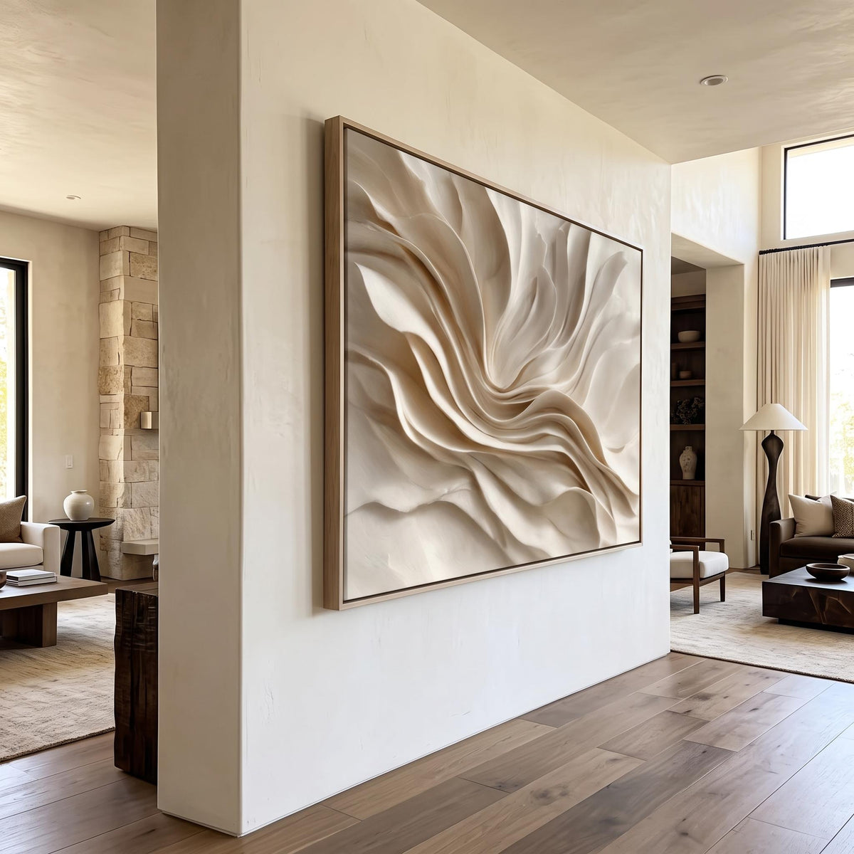 "Earthy‑Tone Soft Fold Abstract Wall" - Modern Heavy Impasto Abstract Artwork | Beige Palette Knife Painting | Luxury Horizontal Wall Art #YK 1547