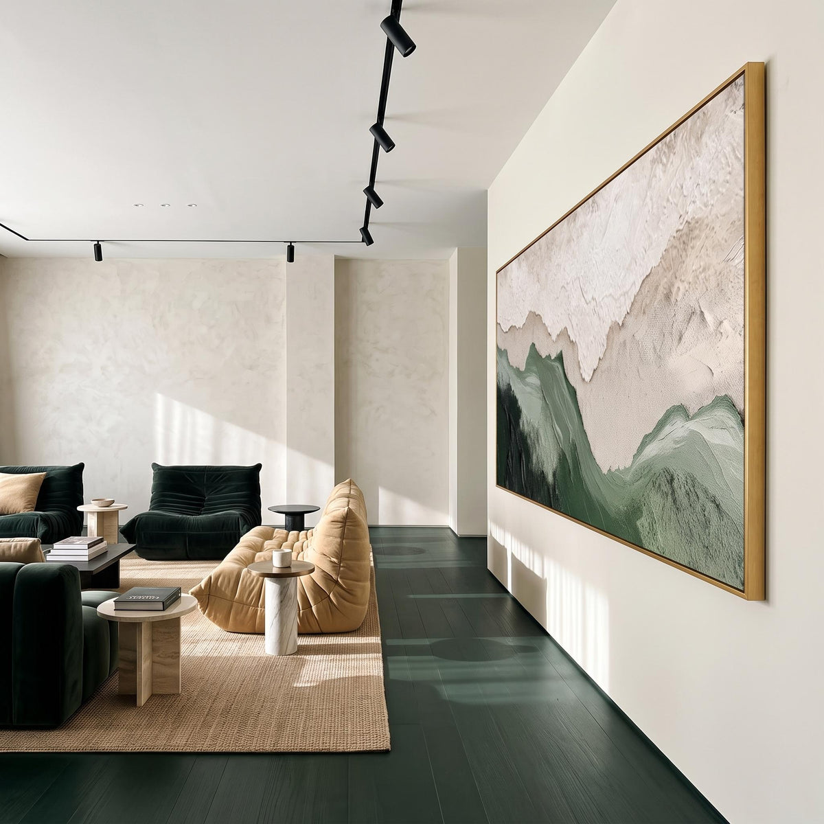 "Layered Mountain" - Modern Heavy Impasto Landscape Artwork | Beige Palette Knife Painting | Luxury Horizontal Wall Art #YK 1564