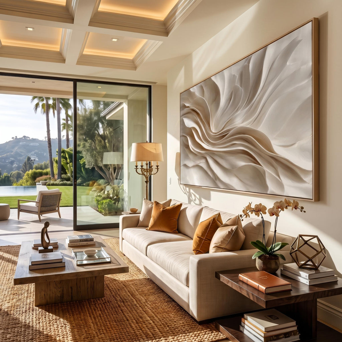 "Earthy‑Tone Soft Fold Abstract Wall" - Modern Heavy Impasto Abstract Artwork | Beige Palette Knife Painting | Luxury Horizontal Wall Art #YK 1547