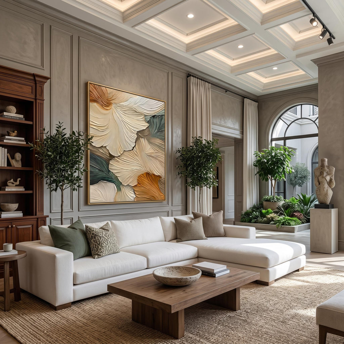"Abstract Ginkgo Leaf" - Modern Heavy Impasto Botanical Tree Artwork | Beige Palette Knife Painting | Luxury Vertical Wall Art #YK 1548
