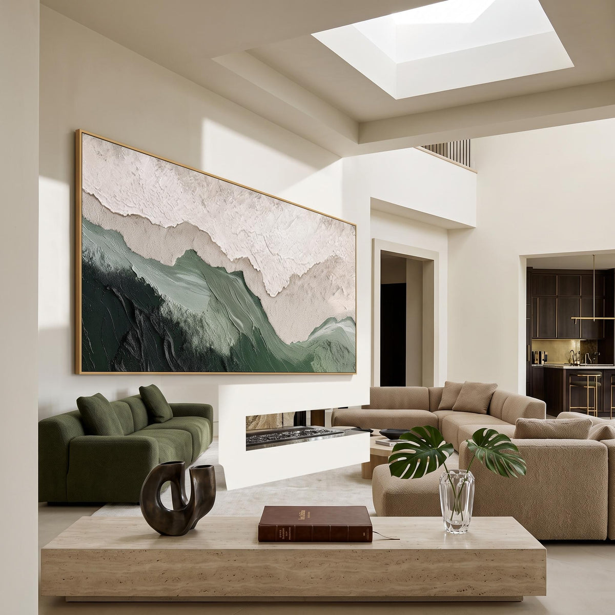 "Layered Mountain" - Modern Heavy Impasto Landscape Artwork | Beige Palette Knife Painting | Luxury Horizontal Wall Art #YK 1564