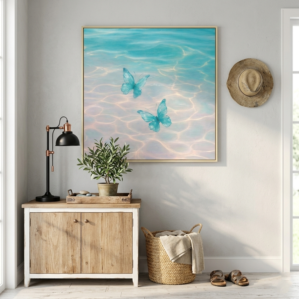 "Azure Dreamscape" – Surreal Ethereal Butterfly & Water Abstract | Tropical Statement Art