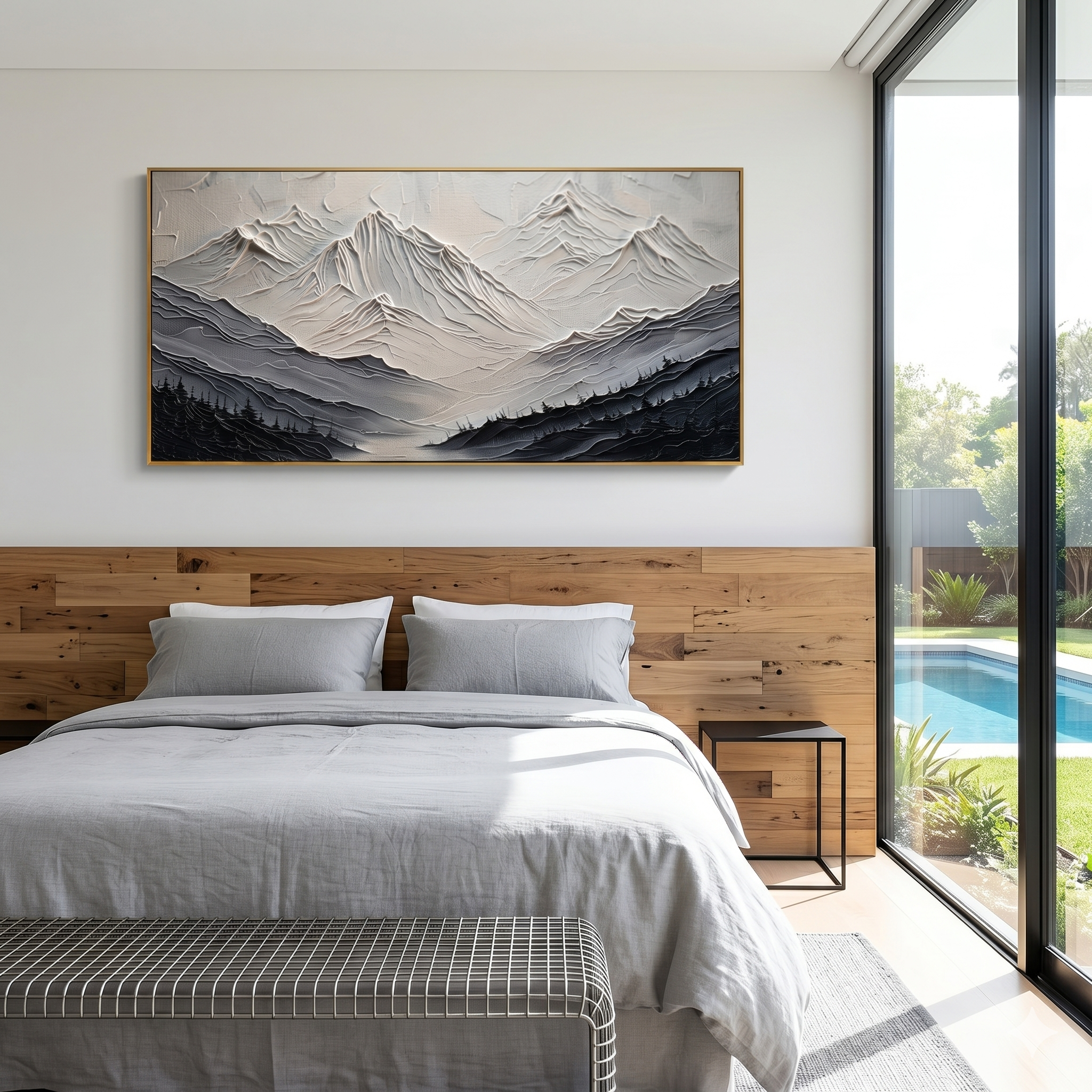 "Arctic Serenity" – 3D Heavy Impasto Mountain Relief | Modern Monochromatic Statement Art