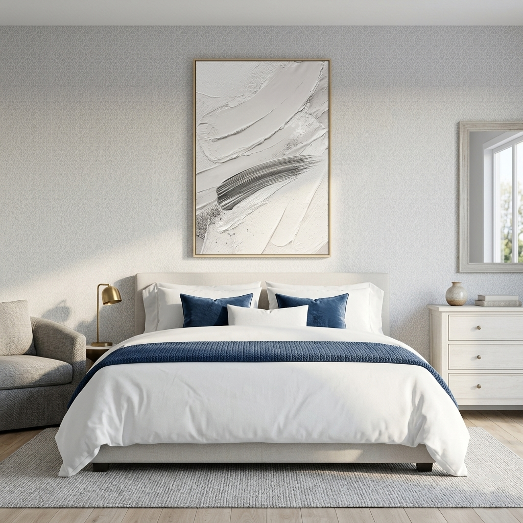 "Silver Surge" – Modern 3D Heavy Impasto White & Slate Abstract | Vertical Minimalist Statement Art