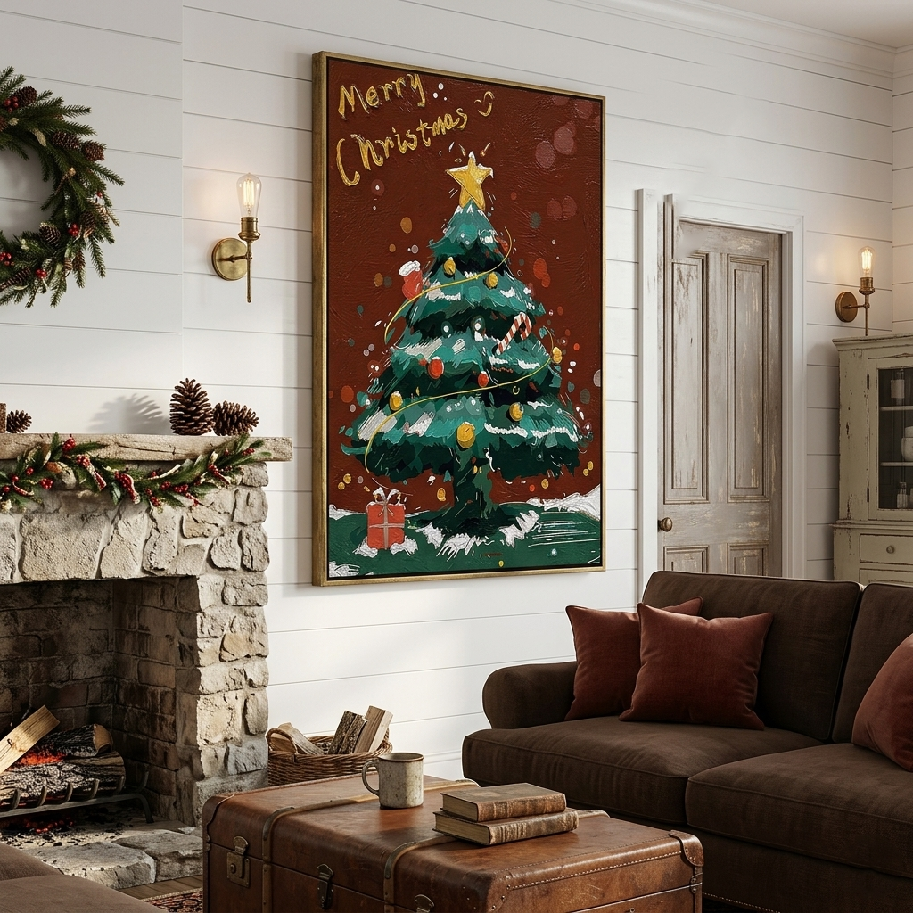 "Festive Glow" – Hand-Painted 3D Impasto Christmas Tree Relief | Luxury Holiday Statement Art