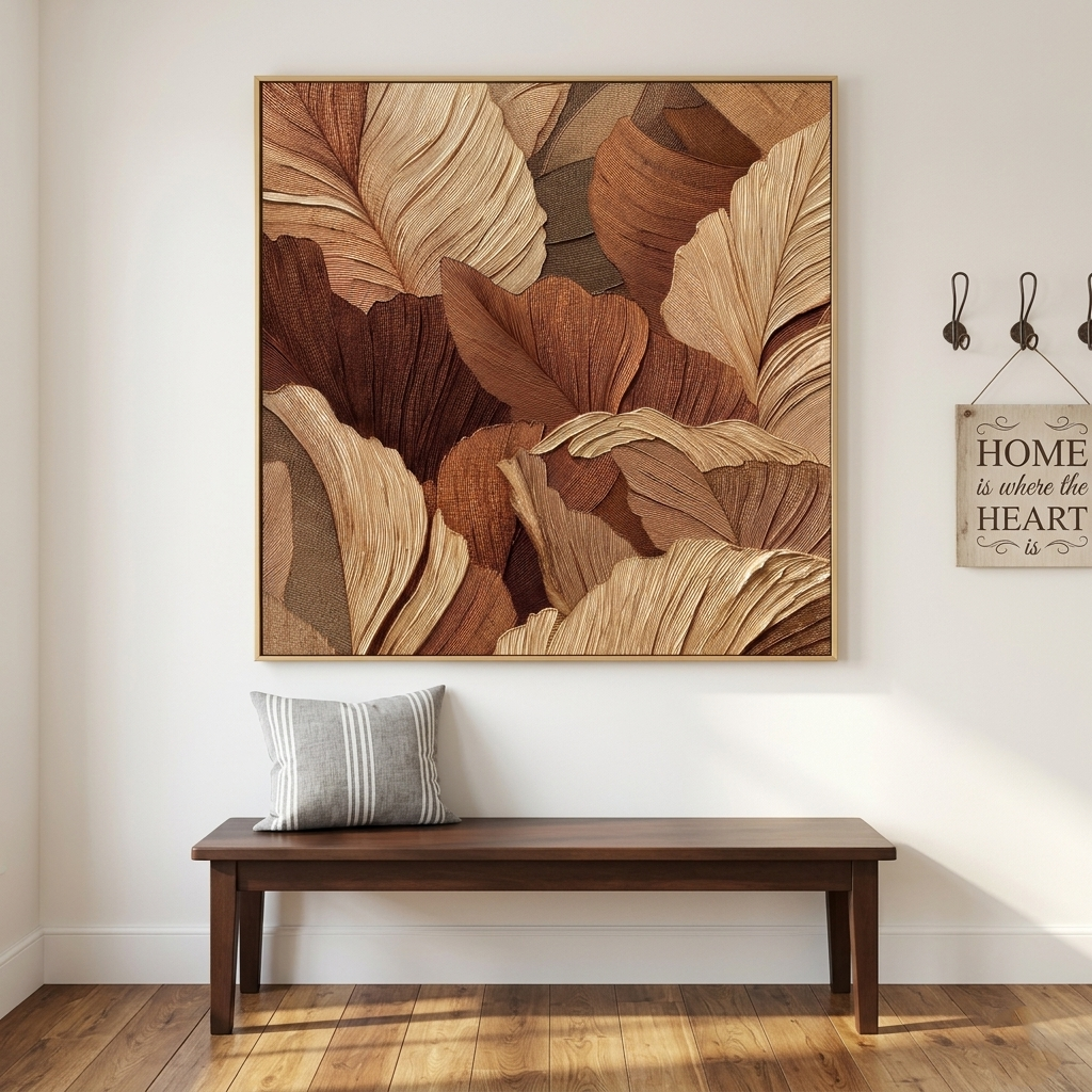 "Terra Rhythm" – Modern Linear Gingko Leaf Abstract | Sophisticated Earth-Tone Statement Art