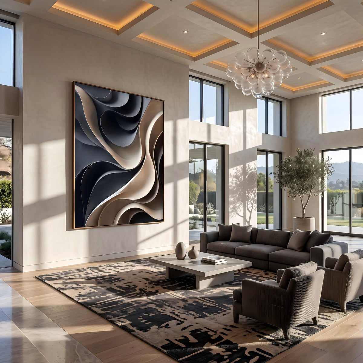 "Layered Wave" - Modern Heavy Impasto Ocean Wave Seascape | Beige Palette Knife Painting | Luxury Vertical Wall Art #YK 1563