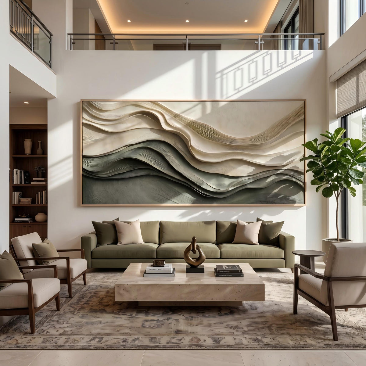 "Layered Wave Abstract" - Modern Heavy Impasto Ocean Wave Seascape | Beige Palette Knife Painting | Luxury Horizontal Wall Art #YK 1609