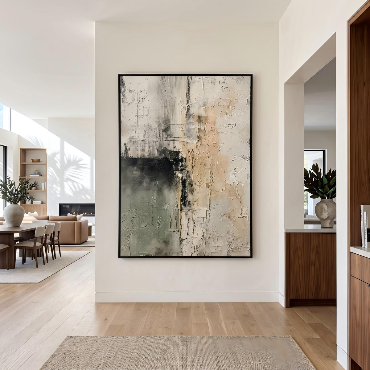 "Sage Green Beige Textured Abstract Wall" - Modern Heavy Impasto Abstract Artwork | Beige Palette Knife Painting | Luxury Vertical Wall Art #YK 1610