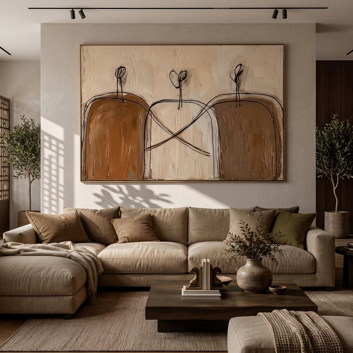 "Earthy‑Tone Minimal Abstract Figure Wall" - Modern Heavy Impasto Abstract Artwork | Brown Palette Knife Painting | Luxury Horizontal Wall Art #YK 1618